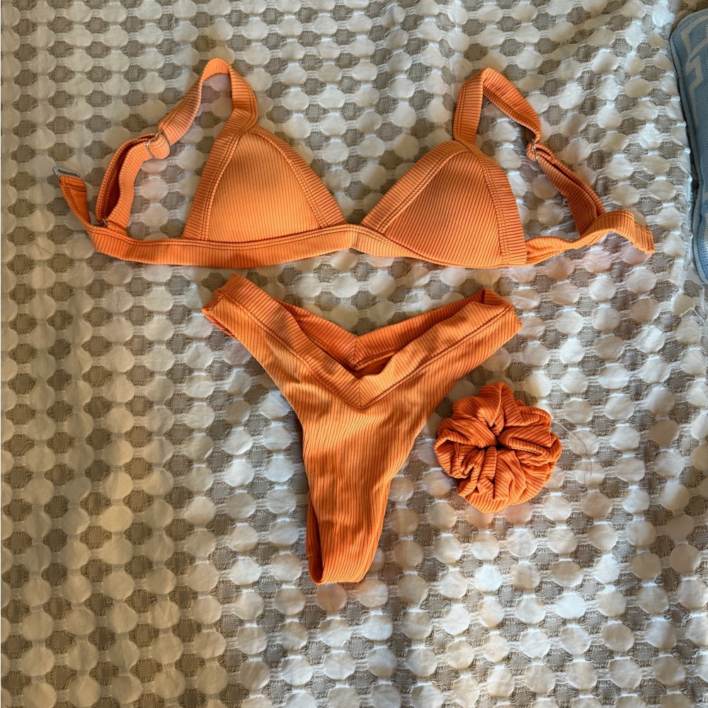 Orange Ribbed Bikini Set